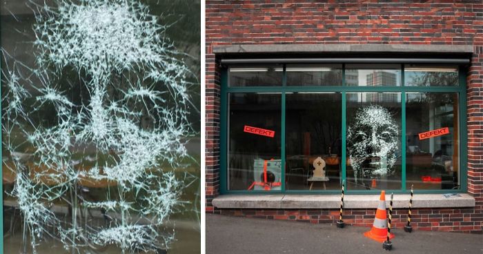 Ragazzo rompe vetri per creare opere artistiche ad effetto